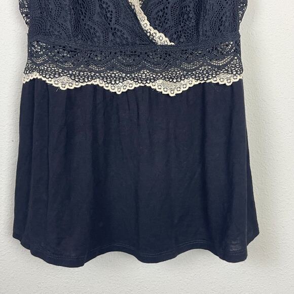 Tahari Sleepwear Lace Babydoll Top Sz XS Festival Whimsigoth Black Beige Peplum - Picture 4 of 8